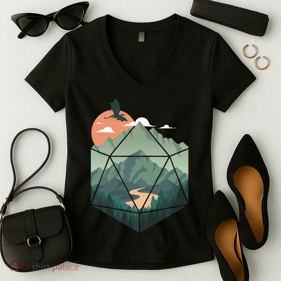 D20 Art Dungeons Lover Fantasy Gaming Women's V-Neck T-Shirt