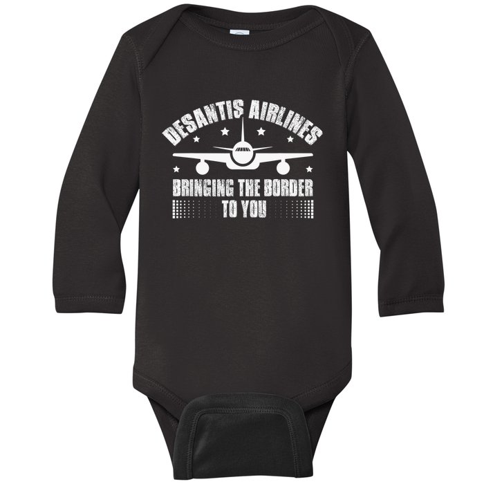 Desantis Airlines Distress Flag Bringing The Border To You Baby Long Sleeve Bodysuit