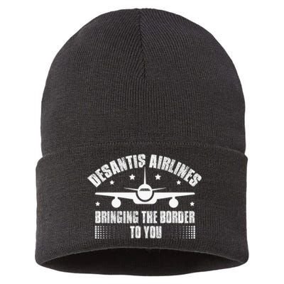 Desantis Airlines Distress Flag Bringing The Border To You Sustainable Knit Beanie