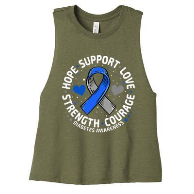 Diabetes Awareness Diabetic Love SUPPORT T2D T1D Diabetes Women's Racerback Cropped Tank