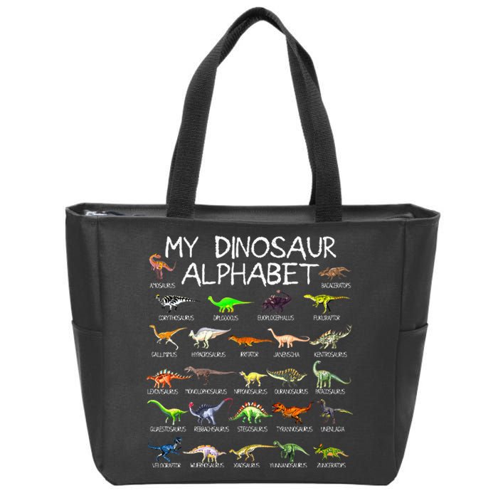 Dinosaur Alphabet Dino ABC For Kids Men Women Dinosaur Zip Tote Bag