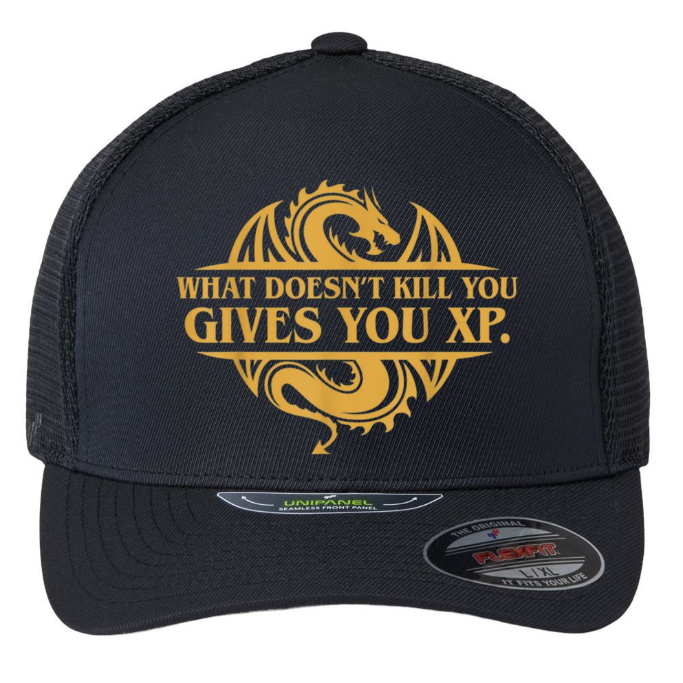 Dungeons And Dragons What Doesn't Kill You Gives You XP Flexfit Unipanel Trucker Cap