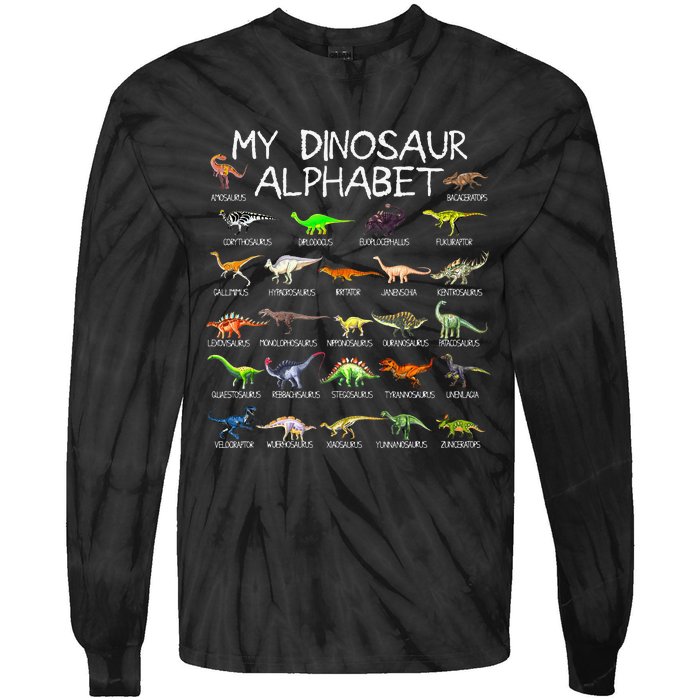 Dinosaur Alphabet Dino ABC For  Dinosaur Tie-Dye Long Sleeve Shirt