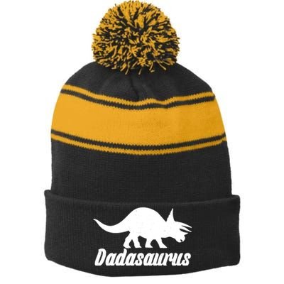 Dadasaurus Dinosaur Father's Day Stripe Pom Pom Beanie