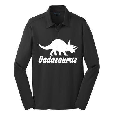 Dadasaurus Dinosaur Father's Day Silk Touch Performance Long Sleeve Polo