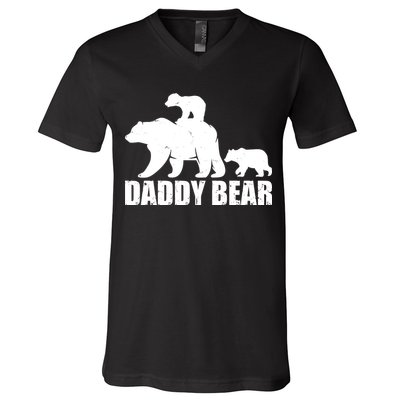 Daddy Bear With Twin Cubs Father's Day V-Neck T-Shirt