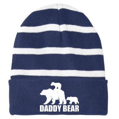 Daddy Bear With Twin Cubs Father's Day Striped Beanie with Solid Band