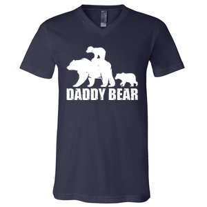 Daddy Bear With Twin Cubs Father's Day V-Neck T-Shirt