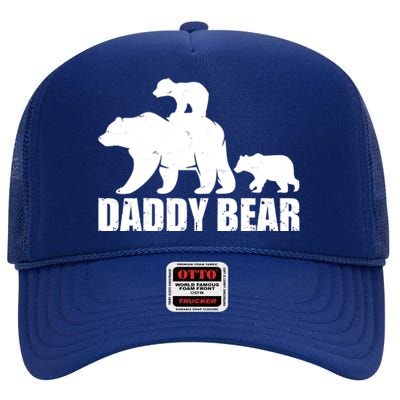 Daddy Bear With Twin Cubs Father's Day High Crown Mesh Back Trucker Hat