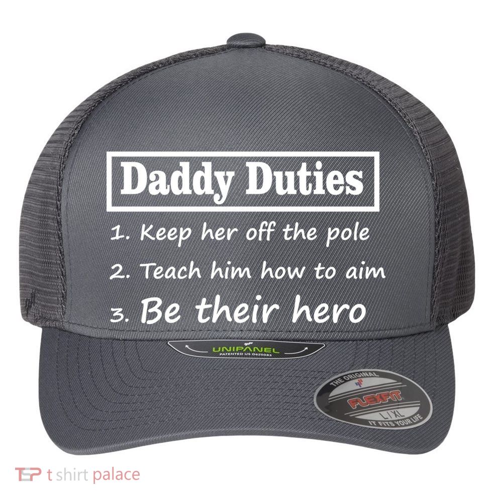Daddy Duties Be Their Hero Flexfit Unipanel Trucker Cap