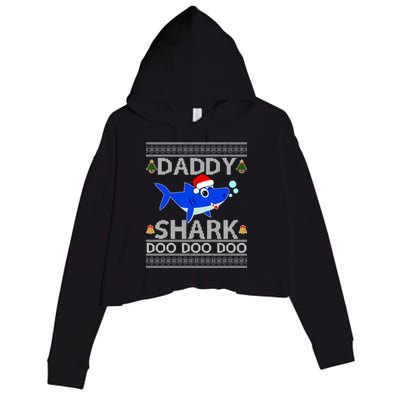 Daddy Shark Doo Doo Cute Ugly Christmas Crop Fleece Hoodie