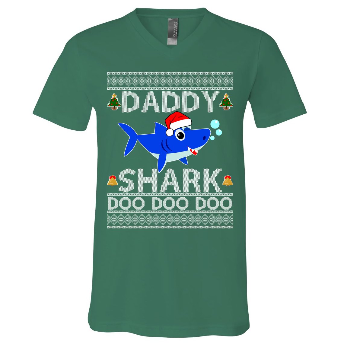 Daddy Shark Doo Doo Cute Ugly Christmas V-Neck T-Shirt