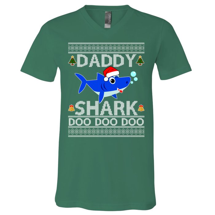 Daddy Shark Doo Doo Cute Ugly Christmas V-Neck T-Shirt