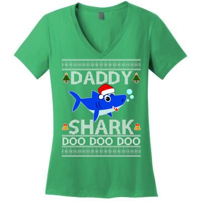 Daddy Shark Doo Doo Cute Ugly Christmas Women's V-Neck T-Shirt