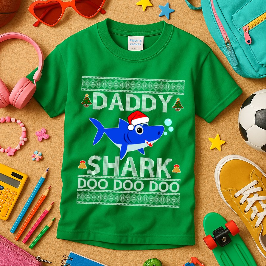 Daddy Shark Doo Doo Cute Ugly Christmas Kids T-Shirt