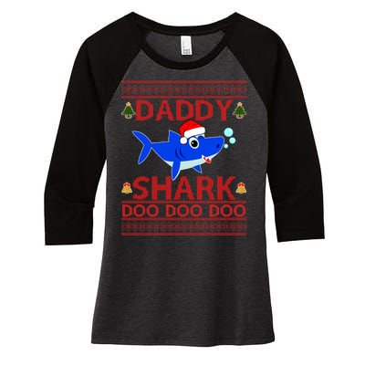 Daddy Shark Doo Doo Cute Ugly Christmas Women's Tri-Blend 3/4-Sleeve Raglan Shirt