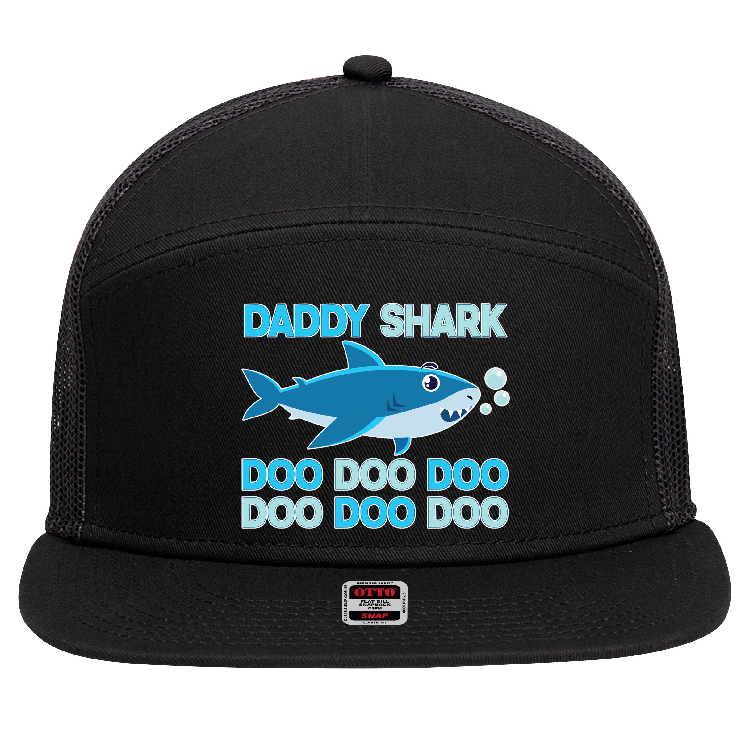 Daddy Shark Doo Doo Doo Funny 7 Panel Mesh Trucker Snapback Hat