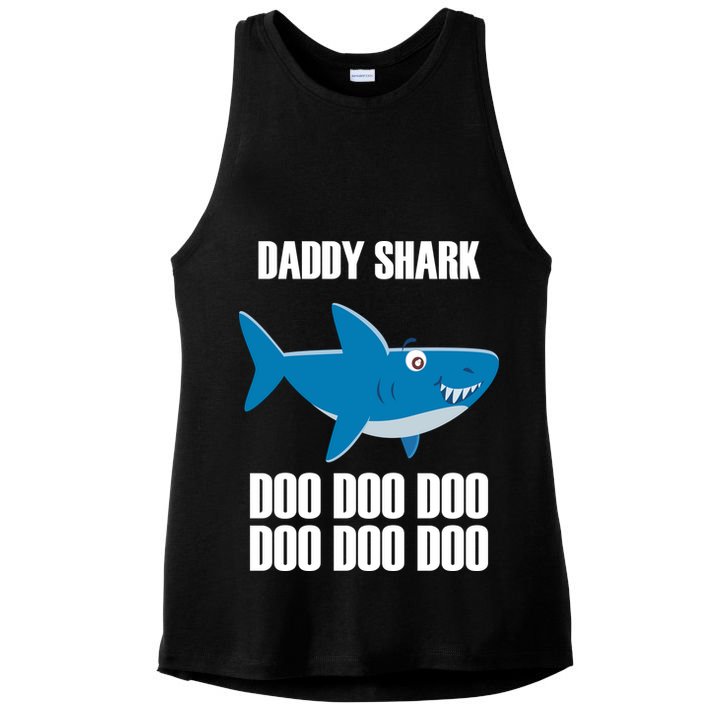 Daddy Shark Funny Cute Ladies PosiCharge Tri-Blend Wicking Tank