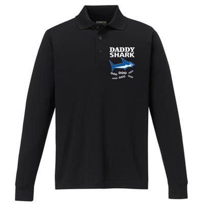 Daddy Shark Funny Dad Performance Long Sleeve Polo