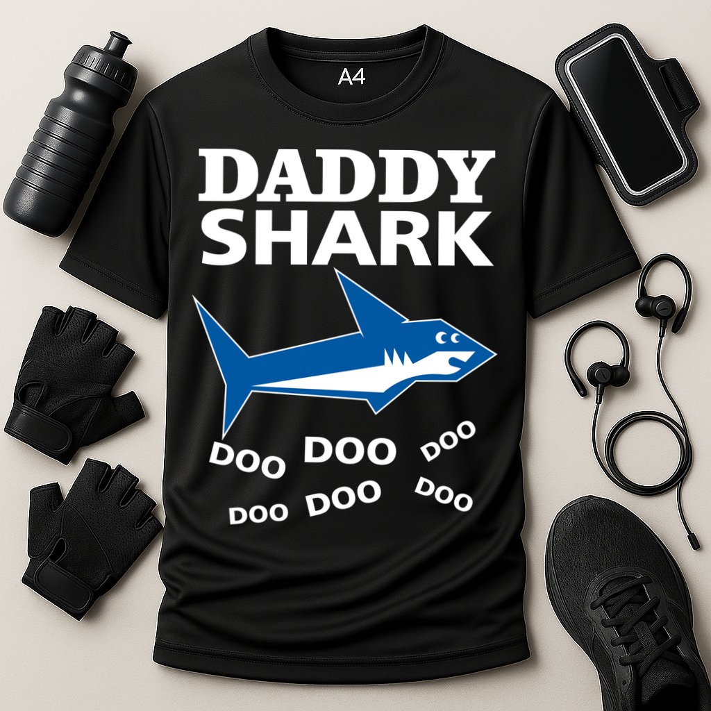 Daddy Shark Funny Dad Cooling Performance Crew T-Shirt