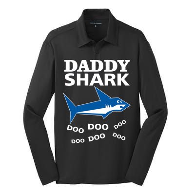 Daddy Shark Funny Dad Silk Touch Performance Long Sleeve Polo