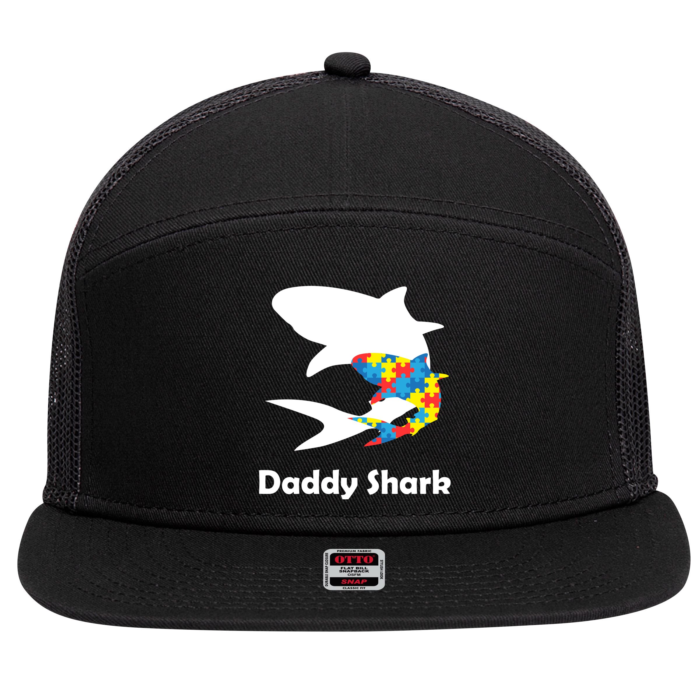 Daddy Shark Puzzles Autism Awareness 7 Panel Mesh Trucker Snapback Hat