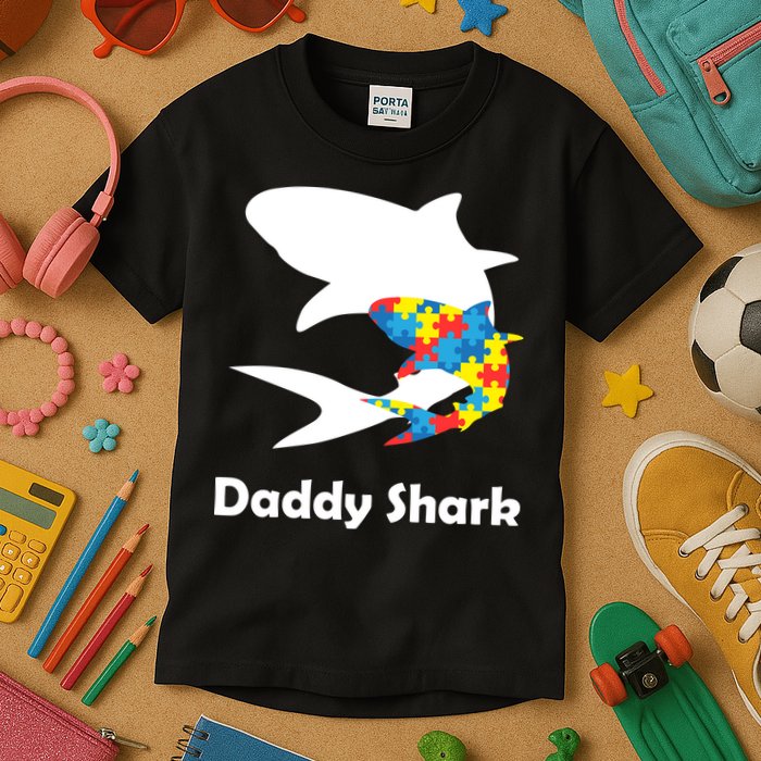 Daddy Shark Puzzles Autism Awareness Kids T-Shirt