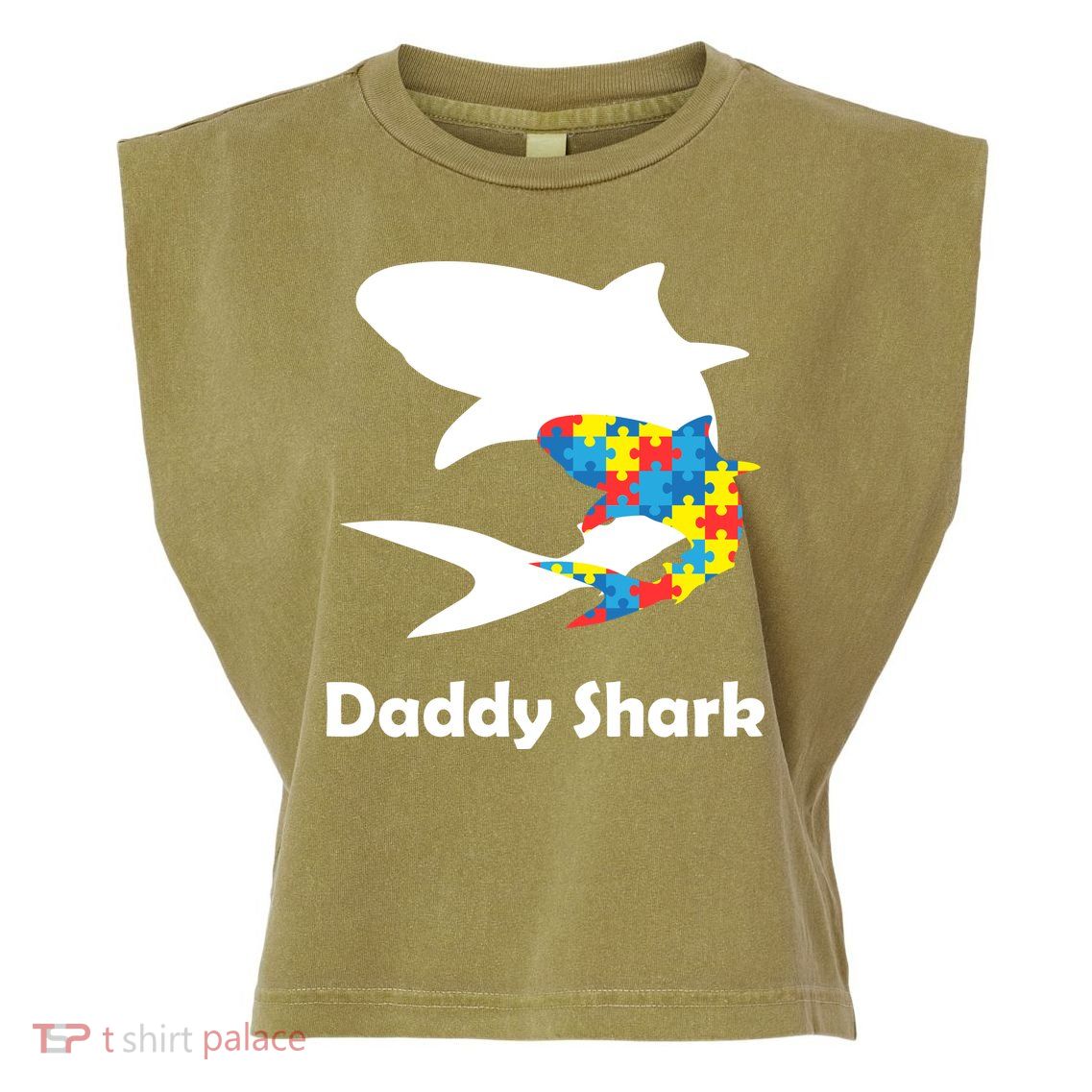 Daddy Shark Puzzles Autism Awareness Garment-Dyed Women's Muscle Tee