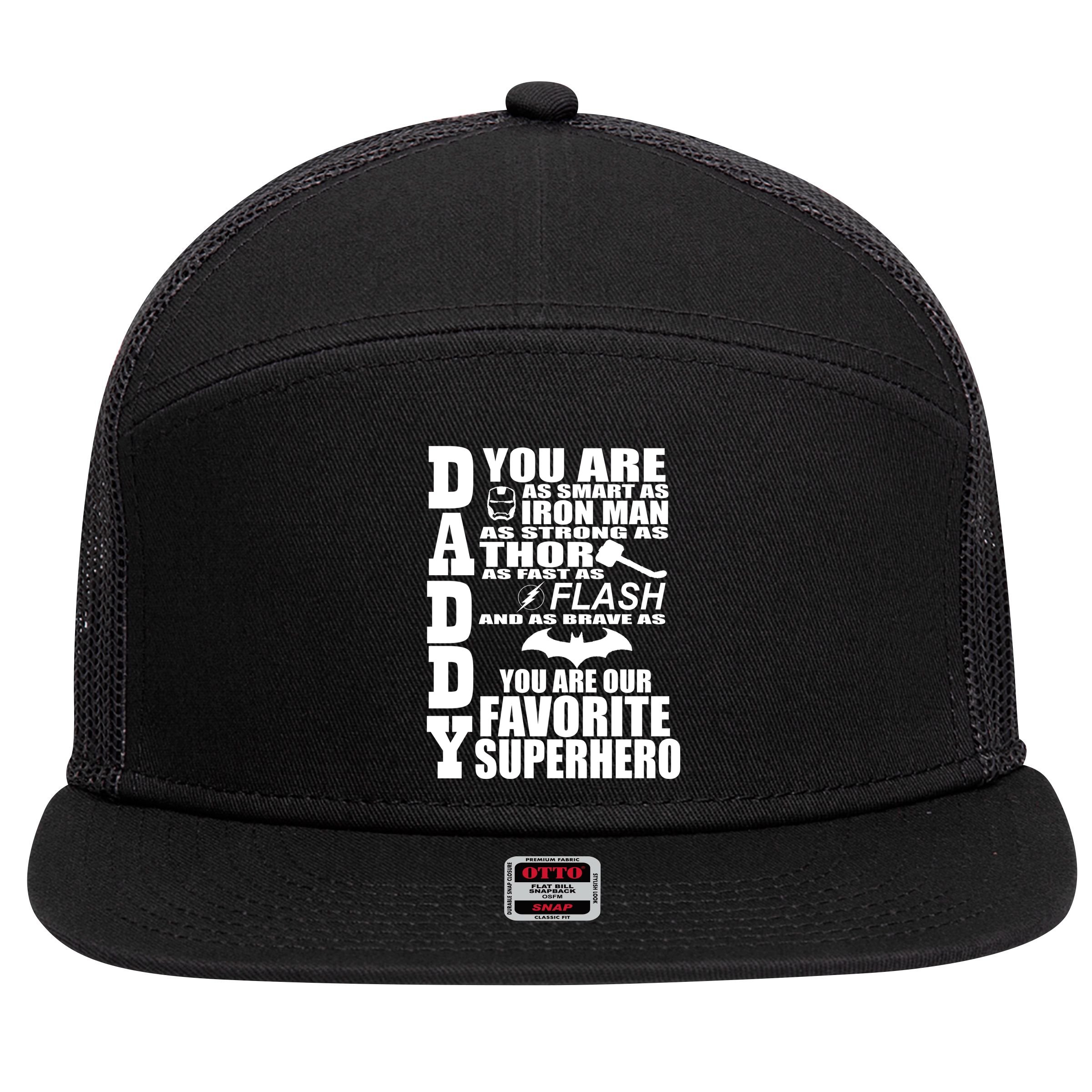 Daddy Superhero Father's Day 7 Panel Mesh Trucker Snapback Hat