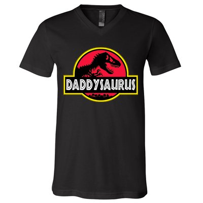 Daddysaurus Funny Daddy Dinosaur V-Neck T-Shirt