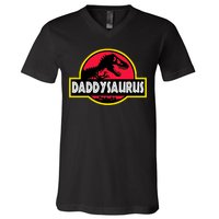 Daddysaurus Funny Daddy Dinosaur V-Neck T-Shirt