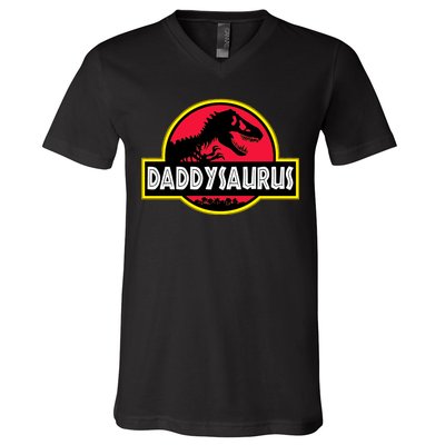 Daddysaurus Funny Daddy Dinosaur V-Neck T-Shirt