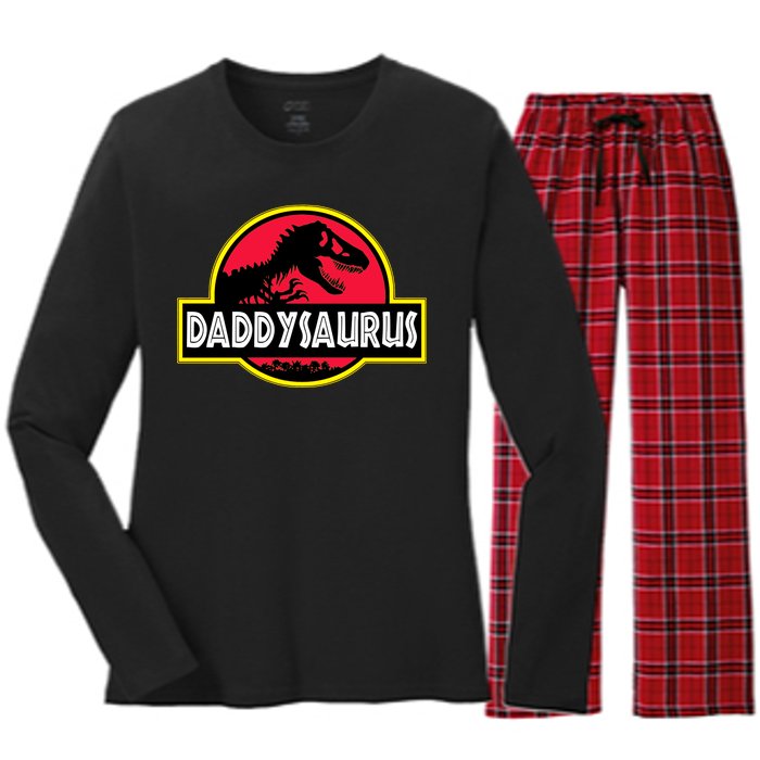 Daddysaurus Funny Daddy Dinosaur Women's Long Sleeve Flannel Pajama Set 