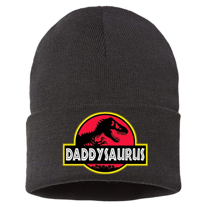 Daddysaurus Funny Daddy Dinosaur Sustainable Knit Beanie