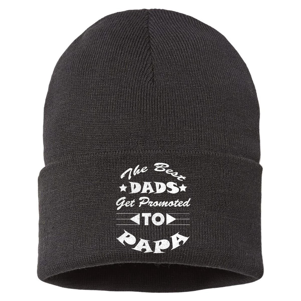 Dads Get Promoted To Papa Funny Father's Day Sustainable Knit Beanie
