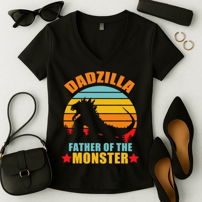 Dadzilla Father Of The Monsters Women's V-Neck T-Shirt