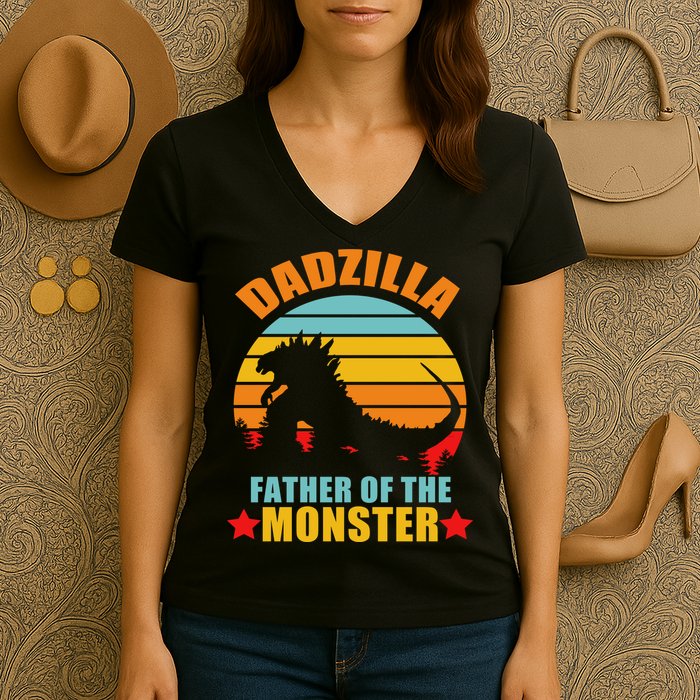 Dadzilla Father Of The Monsters Women's V-Neck T-Shirt