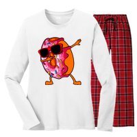 Donut Art For Women Dabbing Doughnut Donut Lover Women's Long Sleeve Flannel Pajama Set 