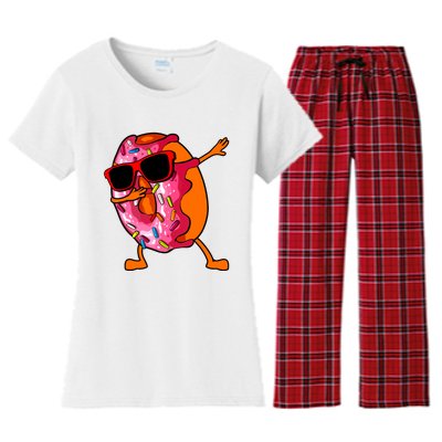 Donut Art For Women Dabbing Doughnut Donut Lover Women's Flannel Pajama Set