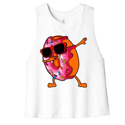 Donut Art For Women Dabbing Doughnut Donut Lover Women's Racerback Cropped Tank