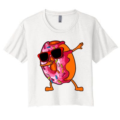 Donut Art For Women Dabbing Doughnut Donut Lover Women's Crop Top Tee