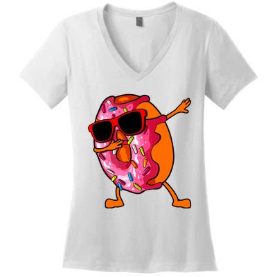 Donut Art For Women Dabbing Doughnut Donut Lover Women's V-Neck T-Shirt