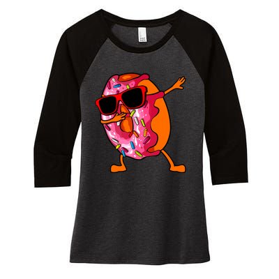 Donut Art For Women Dabbing Doughnut Donut Lover Women's Tri-Blend 3/4-Sleeve Raglan Shirt