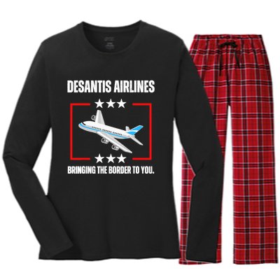 DeSantis Airlines Funny Political Meme DeSantis Airlines Women's Long Sleeve Flannel Pajama Set 