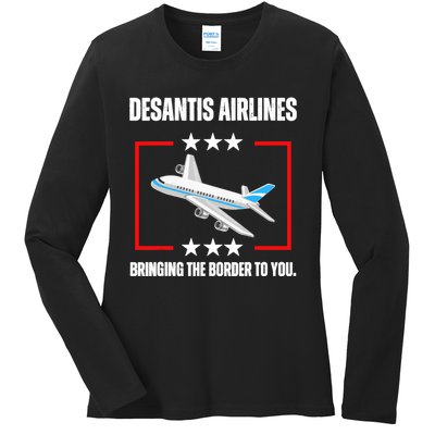 DeSantis Airlines Funny Political Meme DeSantis Airlines Ladies Long Sleeve Shirt