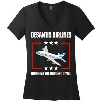 DeSantis Airlines Funny Political Meme DeSantis Airlines Women's V-Neck T-Shirt