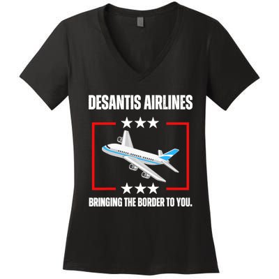 DeSantis Airlines Funny Political Meme DeSantis Airlines Women's V-Neck T-Shirt