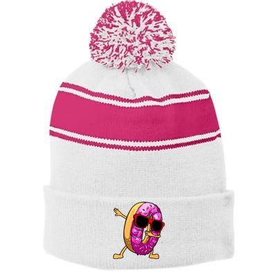 Donut Art For Women Dabbing Doughnut Donut Lover Stripe Pom Pom Beanie