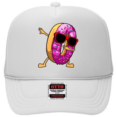 Donut Art For Women Dabbing Doughnut Donut Lover High Crown Mesh Back Trucker Hat