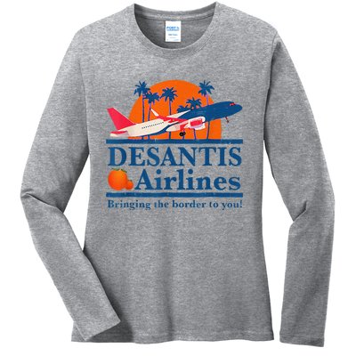 DeSantis Airlines Funny Political Meme Ron DeSantis Governor Ladies Long Sleeve Shirt